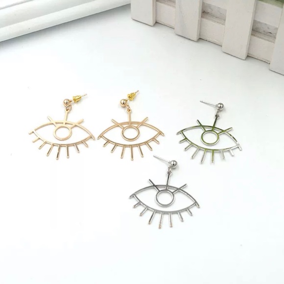 All Seeing Eye Silver Dangle Abstract Earring - Picture 3 of 3